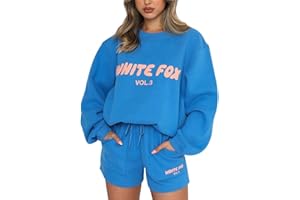 XeonZKne Women's White Fox Tracksuit Set Oversized Two Piece Outfit Long Sleeve Pullover and Short Sweatpants Y2K Activewear