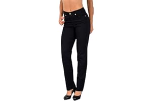 ESRA Damen Hose Straight Leg Hose High-Waist Damen Regular Stretch Stoffhose Business-Hose bis Übergröße Große Größe T101