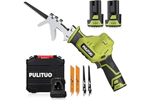 Sega a Gattuccio,PULITUO 12V Sega alternativa a batteria con velocità variabile da 0-2700 RPM,più verde Seghetto a Batteria con batterie da 2 * 2.0Ah e Ricarica rapido da 1 ora,4 lame