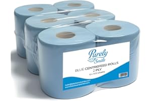 Blake & White Centrefeed Blue Rolls 6 Pack - Purely Smile 2 Ply Tissue Roll for Wiping Surfaces & Drying Hands - 400 Sheets Strong & Ultra Absorbent Blue Roll | PS1214