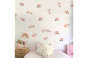 Runtoo Adesivi Murali Fiori Adesivi da Parete Rosa Peonia Floreali Decorazioni Muro Bambini Camera da Letto Soggiorno