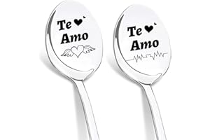 DIKARIYA DIKARYA Regalo Aniversario Pareja, 2 Piezas Cucharas de Café con Grabado, Ideal para Parejas, Regalos Mujer Cumpleanos, Regalos Originales para Parejas, Te Amo Regalos para Mujer Marido Novia Amiga