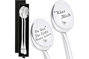 QXRXN Latte Macchiato Löffel 2er Set, Lange Löffel Du bist die Liebe meines Lebens Küss mich Geschenk für Paare Partner, Kaffeelöffel Dessertlöffel Teelöffel Valentinstag Jahrestag Geschenke für Sie Ihn