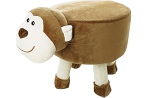 PrimoLiving Taburete infantil de peluche con patas de madera, diseño de mono