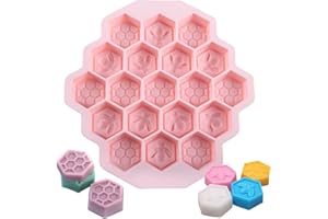 ALHWXCH2 Wabenform Silikon Bienen Weiche Silikonform Biene Silikon Formen 3D Bienenwaben Silikonform Honigwaben Eiswürfel Formen mit 19 Mulden für DIY Kuchen Muffins Kekse Süßigkeiten Seife Schokolade Rosa