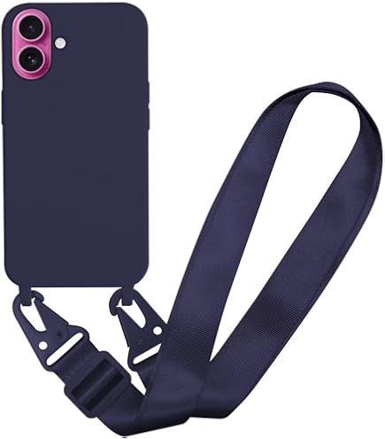 Coiwxmoi Cover per iPhone 16 6,1 con Cordino, Custodia con Laccio Collana Tracolla Regolabile Sottile Silicone Morbido TPU Bumper Antiurto AntiGraffio Protettiva Case per iPhone 16, Nero