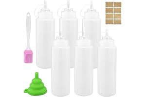 EASYKEENECOM 6 Pezzi Bottiglia di Condimento in Plastica, 500ml Bottiglia Squeeze di Plastica con Coperchio, Bottiglia di Salsa, Adatto per Ketchup, Senape, Mayo, Salse Piccanti, Olio D'oliva