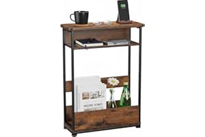 YEAKOO Narrow Side Table with Storage Shelf, 3 Tier Slim End Table for Small Spaces, Narrow Bedside Table, Small Nightstand with Magazine Rack 46x18x62.5cm
