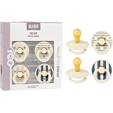 BIBS Colour Studio Pacifier, 0-6 Months, Pack of 4, Pin/Block Ivory | Round Teat | Natural Rubber Latex | Size 1 | BPA Free |