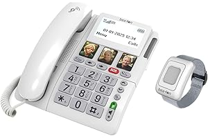 GENERICO Telefono Fisso GSM 4G da Tavolo x Anziani con Bracciale SOS Pulsante Emergenza Telesoccorso, Volume Suoneria Extra Forte, Vivavoce, Tasti Grandi Parlanti, Display XXL, Compatibile Apparecchi Acustici