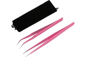 HOTOP 2 Stück Gerade und gebogene Spitze Pinzette Nipper für Wimpernverlängerungen, Rosa Edelstahl Falsche Lash Anwendung Werkzeuge