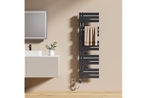 EMKE Radiador Toallero Eléctrico con Termostato 132x40 cm, 600W Antracita, Toallero Eléctrico de Bajo Consumo, Resistencia Calefactora con Temporizador,Calienta Toallas,Secatoallas