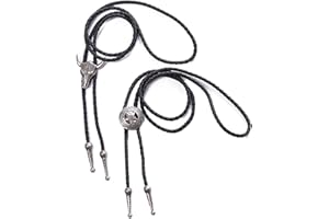 Divono 2 collane da uomo Rodeo Bolo Cravatta Western Cowboy Bolo Cravatta in pelle Bolo Tie Halloween accessorio per costume da uomo e donna (nero/argento, taglia: 31,89 pollici), nero/argento, 31.89
