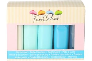 ‎FUNCAKES FunCakes Fondant Multipack Blue Colour Palette: Einfach zu Verwenden, Flexibel, Perfekt zum Dekorieren von Torten, Halal, Koscher und Glutenfrei. 5 Farben: Weiß und 4 Blautöne. 5x100g