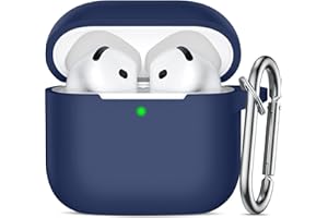 Ouwegaga Cover per Airpods 4 2024, Silicone Custodia per Airpods 4 Generazione, Protezione Completa del Corpo Cover Compatìbile con Apple Airpods 4 Case, con Moschettone, Naviblue