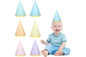 GlamRays 12 Piece Pastel Birthday Party Hats Colorful Cone Birthday Hats Rainbow Cone Paper Hats with Elastic String for Birthday Baby Shower Wedding Party Supplies