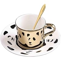 fanquare Panda Spiegel Reflexions Design Porzellan Teetasse Set, Gold Keramik Kaffeetasse Mit Untertasse, 250ml