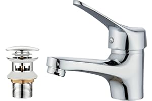 MILOT Single Lever Bathroom Sink Tap Chrome Platted Lead Free Brass Basin Tap with Slotted Pop up Waste G1/2" Modern Fitting Leak Proof 35 mm Ceramic Cartridge Bathroom Tap Model 8905