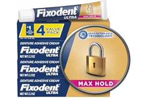 Fixodent Ultra Max Hold Secure Lot de 4 Pate Dentaire Adhésive pour Prothèses Dentaires Complètes et Partielles, 62,4 g