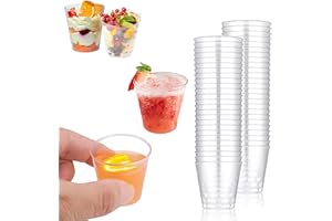 FIVEMILEBRO Gobelets en Plastique Transparent, Verres à Liqueur 30 ml Verres à Shot Réutilisables pour Anniversaires, Barbecue, Mariages, Noël & Fêtes (50Pcs)