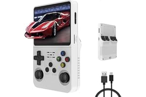 NEXASYMPHY R36S Handheld Game Console, 3.5 inch Retro Handheld Games Consoles IPS Screen Open Source Linux System Built-in 15000+ Classic Games Retro Video Game Console, 128G TF Card（White）