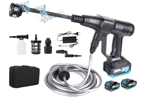 SOMEDY Akku Hochdruckreiniger 200 Bar, 3 Stufiger Max 200 Bar Mobiler Hochdruckreiniger mit 1x 15000mAh Akkus, 6 in 1 Düse und Verstellbaren Winkeln Hochdruckreiniger (Schwarz mit 2X 15000mAh Akkus)