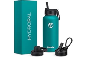 HydroPal Edelstahl Trinkflasche - 750ml, 1L, 1,2L, BPA-Frei, Kohlensäure geeignet, Isolierte Thermosflasche mit Strohhalm & 2 Deckel, Auslaufsichere Isolierflasche für Kinder, Sport, Fitness
