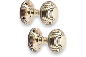 Infinity Decor Pair of Aged Brass Beehive Mortice Door Knobs 55mm - Solid Brass Round Pull Handles Set for Internal and External Doors