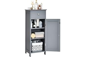 COSTWAY Mobile Bagno, Armadietto Salvaspazio con Cassetto e 2 Ripiani Regolabili, Mobiletto Multiuso in Legno per Soggiorno, Camera da letto e Ufficio, 36 x 30 x88cm (Grigio)