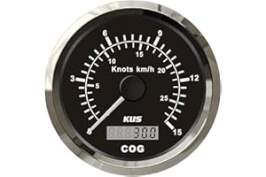 KUS Compteur de vitesse GPS universel 15 nœuds 28 km/h Jauge de vitesse pour bateau yachts 85 mm avec rétroéclairage (Noir) 9–32 V