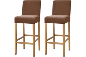 Dimatic Samt Plüsch Stuhl Abdeckung Theke Pub Bar Hocker Stuhl Slipcover für Esszimmer Cafe Barhocker Slipcover Möbelschutz Anti-Rutsch-Bezug mit elastischem Boden, 2er Set, Braun