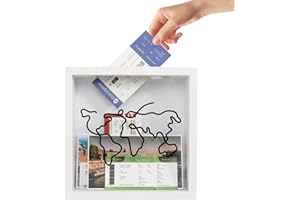 Eidoct Travel Adventure Archive Shadow Box Large Travel Memory Box Wooden Creative Display Cases with Slot on Top Keepsakes Storage Box with World Map for Travel Tickets Stubs 30x30x4.5cm (White)