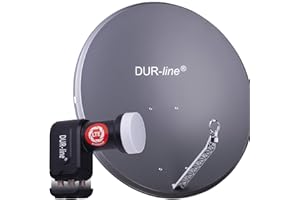 DUR-line 4 Teilnehmer Set - Qualitäts-Alu-Satelliten-Komplettanlage - Select 85cm/90cm Spiegel/Schüssel Anthrazit + Quad LNB - für 4 Receiver/TV [Neuste Technik, DVB-S2, 4K, 3D]