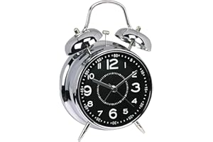 ALEENFOON 4" Metall Doppelglockenwecker Retro Glocke Analoge Wecker ohne Ticken Lautlos Kinder Quarzuhr Laut Extrem Batteriebetrieben Mechanisch Reisewecker (Schwarz)