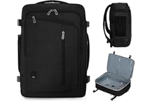 WANDF Handgepäck Rucksack 45x36x20cm für Easyjet Airlines, Erweiterbarer 17-Zoll-Laptop-Rucksack mit Nassfach, Untersitz-Reise-Handgepäck-Rucksack ür Männer und Frauen (Schwarz)
