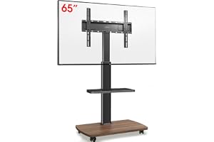 AOKCOS TV-stativ rullbar med träbas, TV-stativ på hjul för 32-65 tums TV-apparater, TV-golvstativ justerbar höjd, upp till 40 kg max. VESA 400 x 400 mm