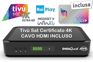 ANFEL Decoder Ricevitore Tivù Sat Combo Digitale DVB-T2 Satellitare DVB-S2 Tivusat con scheda 4K HD UHD Tivusat inclusa Funzione PVR registrazione MAIN 10 HEVC H265 SCR e DCSS HbbTV On-demand rai e mediaset