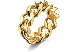 Dsnyu Ring Herren, Fingerring Edelstahl Kette Schlicht Cuban Link Bandring Verlobungsringe 8mm Breit Punk Modeschmuck Größe 49 (15.6)-67 (21.3)
