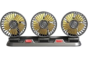 KACEPAR Ventola di raffreddamento portatile per auto, 12 V, elettrica, a tre teste, ventola di raffreddamento per auto, girevole a 360 gradi, per Sed*anSUVRVbarcacamionveicoli auto