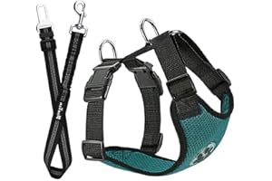SlowTon Arnés de Coche para Perro con Correa de Conector, multifunción, Ajustable, Doble Tejido de Malla Transpirable, arnés de Chaleco de Viaje con cinturón de Seguridad