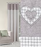 Befestigung: Schlaufenschal Blickdicht Vorhang Schlaufenschal 140x250 cm KEIRA dunkelbeige kariert Stickmotiv Herzen Schlafzimmer Lichtundurchlässigkeit Lein Optik Sweet Home