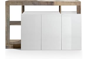 Web Convenienza Madia con Ante Moderna Bianca Lucida Made in Italy - Collezione Hamburg per Soggiorno e Sala da Pranzo (3 Ante, Pero)