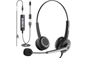 WANTEK USB Headset with Microphone 3.5mm USB Type-C Jack Computer Headsets【3-IN-1】Over-Ear Headphone Mic with Noise Cancelling Adjustable Wired Headset for PC Laptop Call Center Office Skype Online Chat