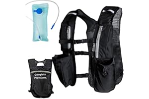 COMPLETE PROVISIONS 5L Running Hydration Vest & 2L Water Bladder for Women & Men | Lightweight & Adjustable Fit | Reflective Strips, Phone, Accessories & Water Bottle Holders | Zip Pockets | Water Proof | Black Bag