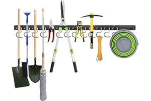 Housolution Garagen Gerätehalter, 121,9 cm Verstellbar Werkzeugregal aus 3 Schienen Aufbewahrungssystem Garagen mit 12 Haken Wandhalterung für Keller Werkstatt Besen Rechen Werkzeug Organizer, Schwarz