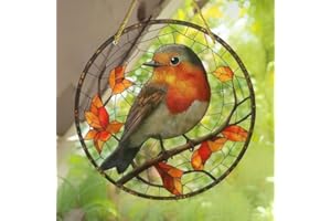 CONSTPROG Robin Branch Bird Suncatcher Stained Glass Effect Wall Hanging Decoration Gift 2D