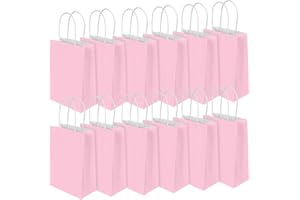 DARBERMU 12 PCS Paper Party Bags, Pink Gift Bags, Small Paper Party Bags with Twist Handles, Birthday Gift Bag, Paper Bags for Wedding, Birthday, Party (150x80x210mm)