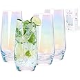 Cyimi Drinking Glass, Highball Glass Iridescent, Crystal Hiball Glasses Tumblers 4-Pack,550ML/18.5 OZ, Heavy Base Tall Bar Glass, Drinking Glasses for Juice,Water, Cocktail and Beer (Colorful)