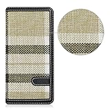 kwmobile Hülle für Huawei Nova - Bookstyle Case Handy Schutzhülle Textil mit Kunstleder - Klapphülle Cover Stoff Kariert Design Beige Weiß Schwarz - 