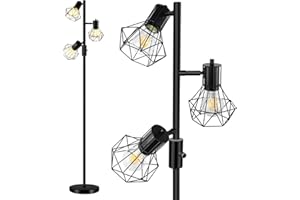 HiBay Lampadaire LED Noir Dimmable Industriel Style Diamant, 3x8W E27 Ampoule 800LM Moderne, Lampadaire sur Pied Salon Métal Vintage Lampe sur Pied pour Salon,Chambre,Bureau
